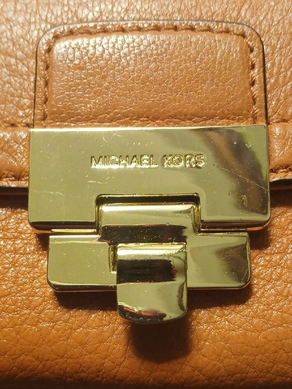Michael Kors Orange-Brown Leather Continental Wallet with Gold Hardware